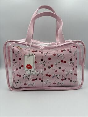 Blush Crush Pink/Clear Transparent PVC Makeup Bag w/ Zipper & Handle